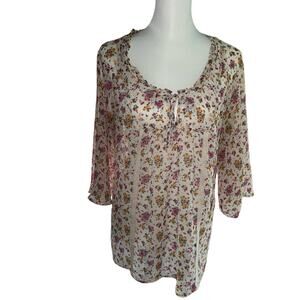 Decree 3/4 Sleeve Floral Sheer Top Size Large